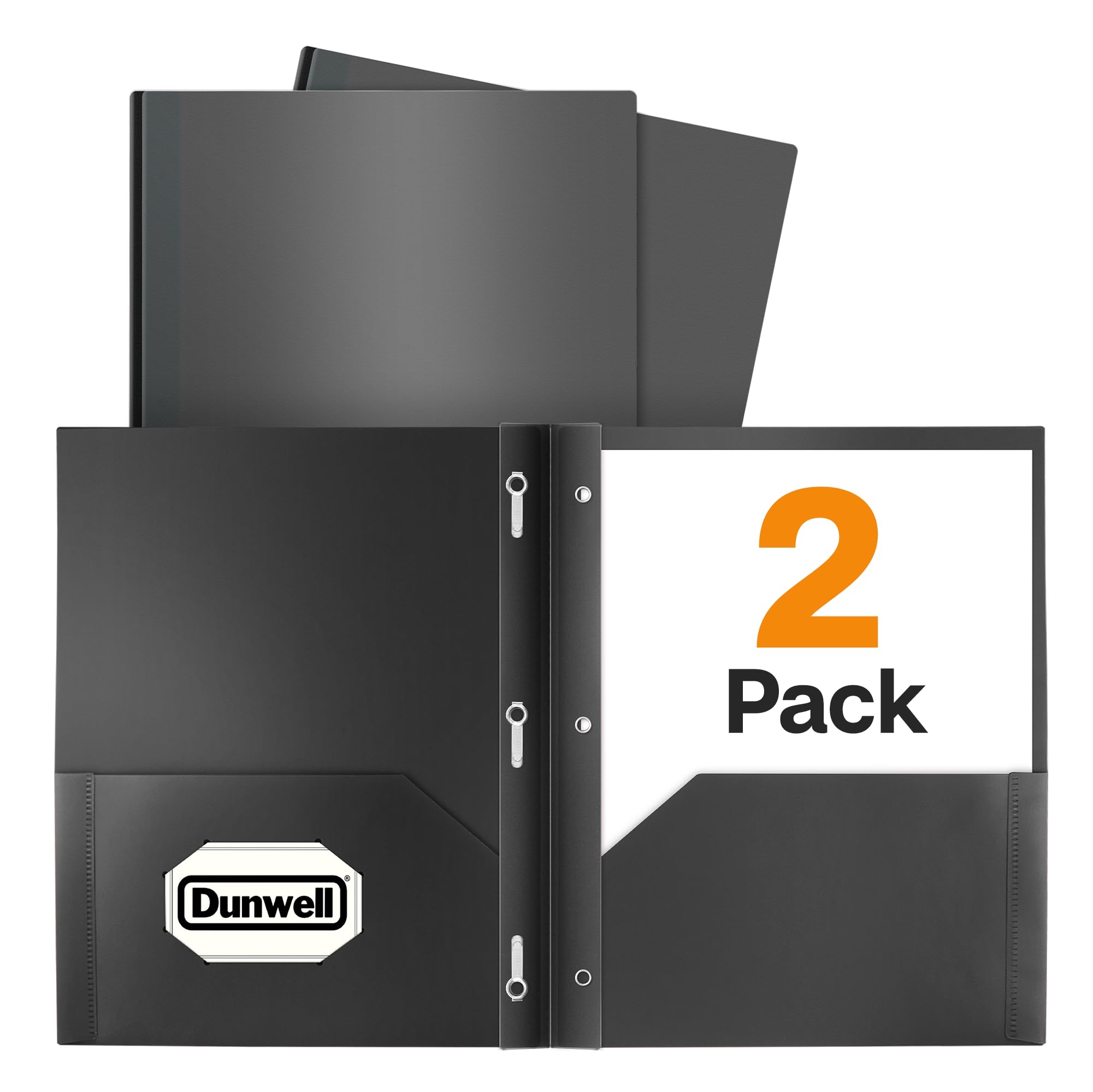 Photo 1 of Dunwell Plastic Folders with 3 Prongs, (2 Pack, Black), 2-Pocket Folders with Fasteners, Durable Acid-Free Poly for Long Term Use, Includes Labels