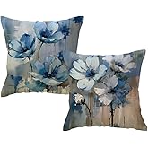 ULOVE LOVE YOURSELF 2Pack Flowers Decorative Pillow Covers Modern Blue Poppy Design Cushion Covers Oil Painting Pretty Floral Pillowcases 18 x 18 Inch Farmhouse Spring Summer Decorations (Blue)
