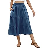 Lyrur Women's Floral Midi Skirt with Pockets High Elastic Waist Flowy Ruffle Casual Summer Boho Aline Skirts