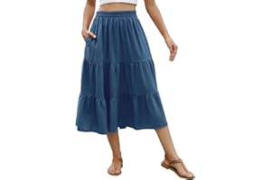 Lyrur Women's Floral Midi Skirt with Pockets High Elastic Waist Flowy Ruffle Casual Summer Boho Aline Skirts