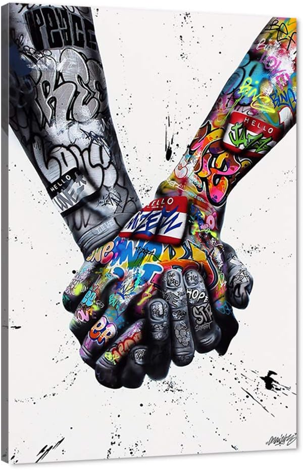 WeiYang Wall Art Canvas Painting Colorful Graffiti Street Pop Art Pictures Modern Lover Hands Posters Prints Artwork Home Decoration for Living Room Bedroom Office Gifts Framed Ready to Hang - 24
