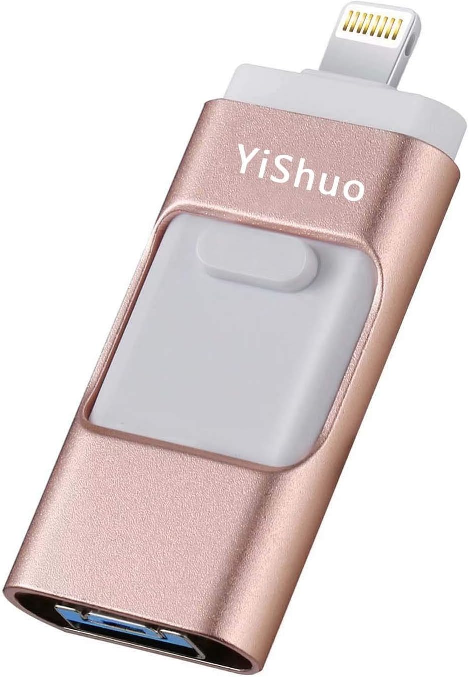 iOS USB Flash Drives for iphone 128GB [3-in-1] Lightning OTG Jump Drive, YiShuo External Micro USB Memory Storage Pen Drive, Encrypted Flash Memory Stick for iPhone, iPad, Android and PC (Pink)