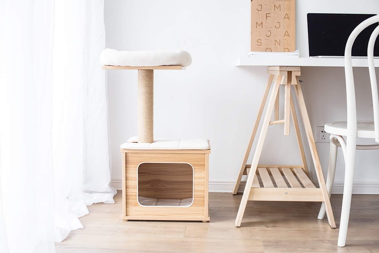 Catry, Wooden Cat Tree Condo with Natural Sisal Rope Scratching Post for Kitten : Pet Supplies
