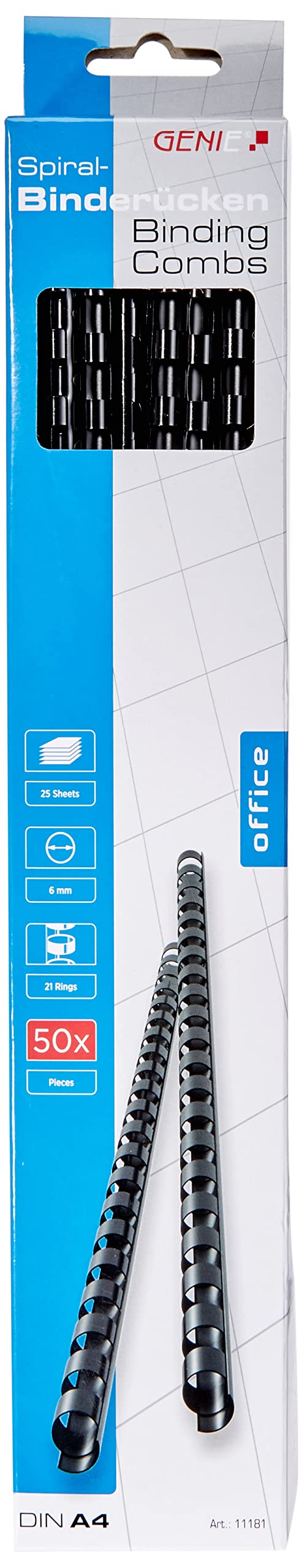 Genie 11181 Plastic Binding Combs A4 30 cm Plastic 6 mm 25 Sheets Pack of 50 Suitable for All Spiral Binding Devices/Black