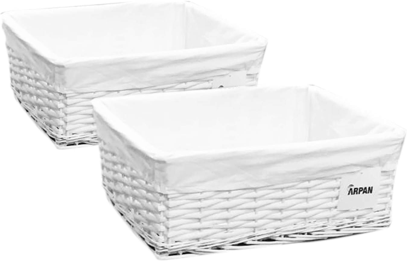 Arpan Large White Wicker Storage & Hamper Basket with White Cloth Lining, Large Baskets for Xmas Wedding, Confetti & Parties