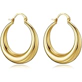 18K Gold Plated Sterling Silver Posts Oval Chunky Hoop Earrings For Women
