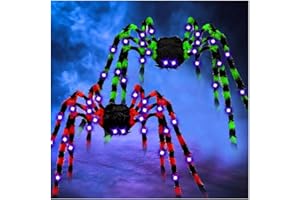 CHERISLPY 2 Pack 50" Halloween Light up Spider,Scary Giant Spider Great for Indoor Outdoor Halloween Spider Decorations Party Favor Yard Home House Décor Multicolor