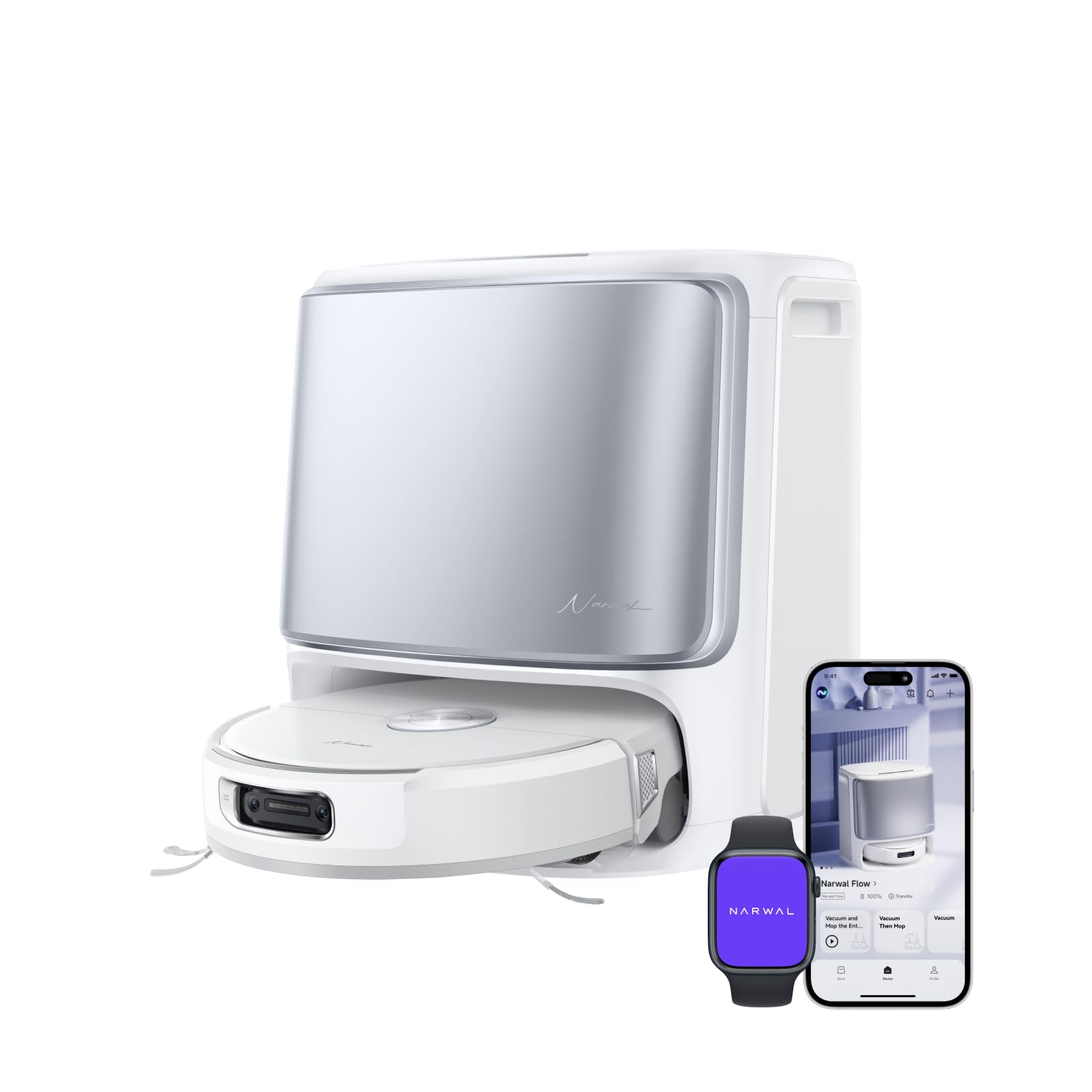 NARWAL Flow Saugroboter mit Wischfunktion, FlowWash-Moppsystem mit Echtzeit-Selbstreinigung, 22.000 Pa Wischroboter, Tierhaare DualFlow Tangle-Frei, 45-80°C Spülen und Heißlufttrocknung, Absaugstation