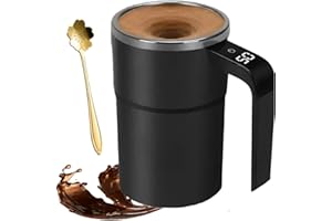 LEROON Electric Coffee Mug with a Built-in LCD Thermometer, Automatic Magnetic Stirring Coffee Mug, 380ML/13OZ, Stainless Steel Self Stirring Cup with Lid, Perfect for Brewing Coffe-e, Milk, Cocoa (Black)