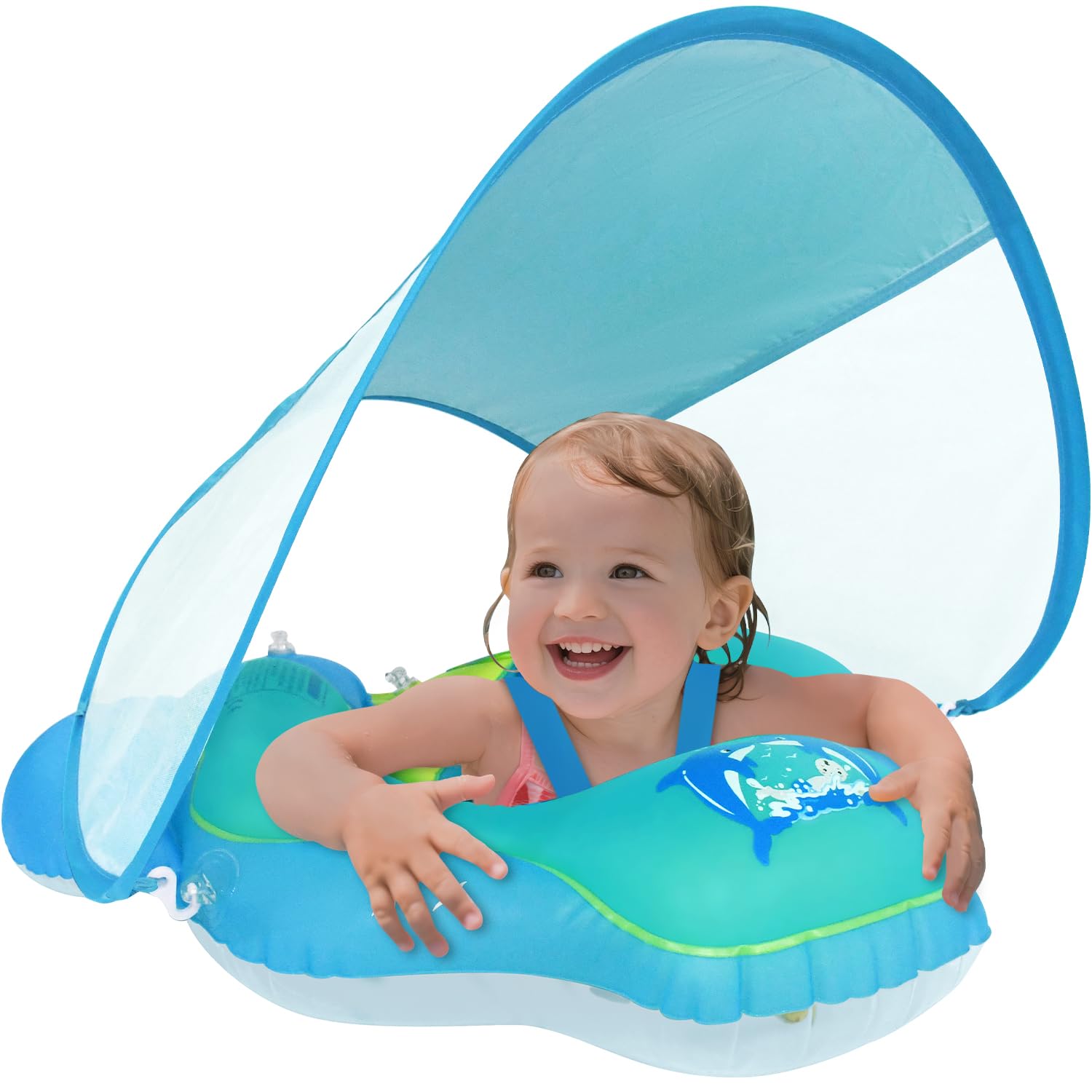 Photo 1 of Baby Pool Float with Canopy UPF50+ Sun Protection, Meegoo Large Inflatable Kids Pool Floats for Baby 3-36 Months, Infant Swimming Float with Adjustable Safety Seat for Boys Girls