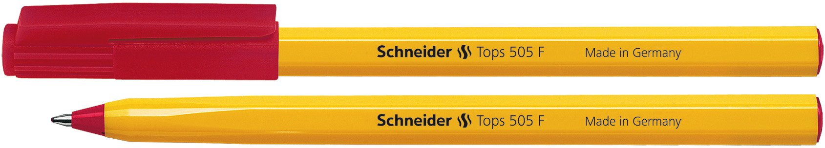 Schneider Tops 505 Ballpoint Pen with Clip Cap and Stainless-Steel F Tip Red Pack of 50