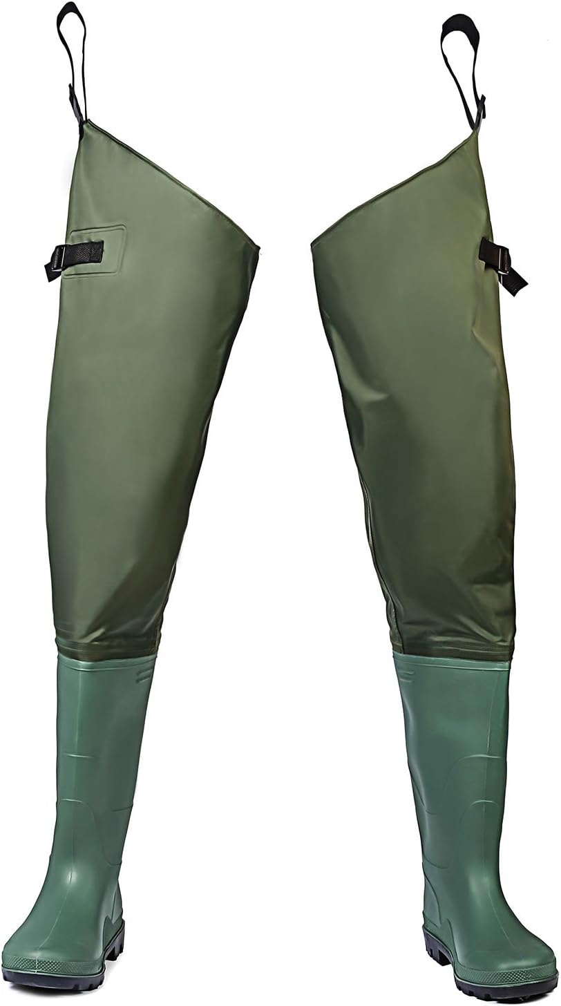 FISHINGSIR Hip Boots Hip Waders for Men with Boots Waterproof Lightweight Bootfoot Cleated 2-Ply Nylon/PVC