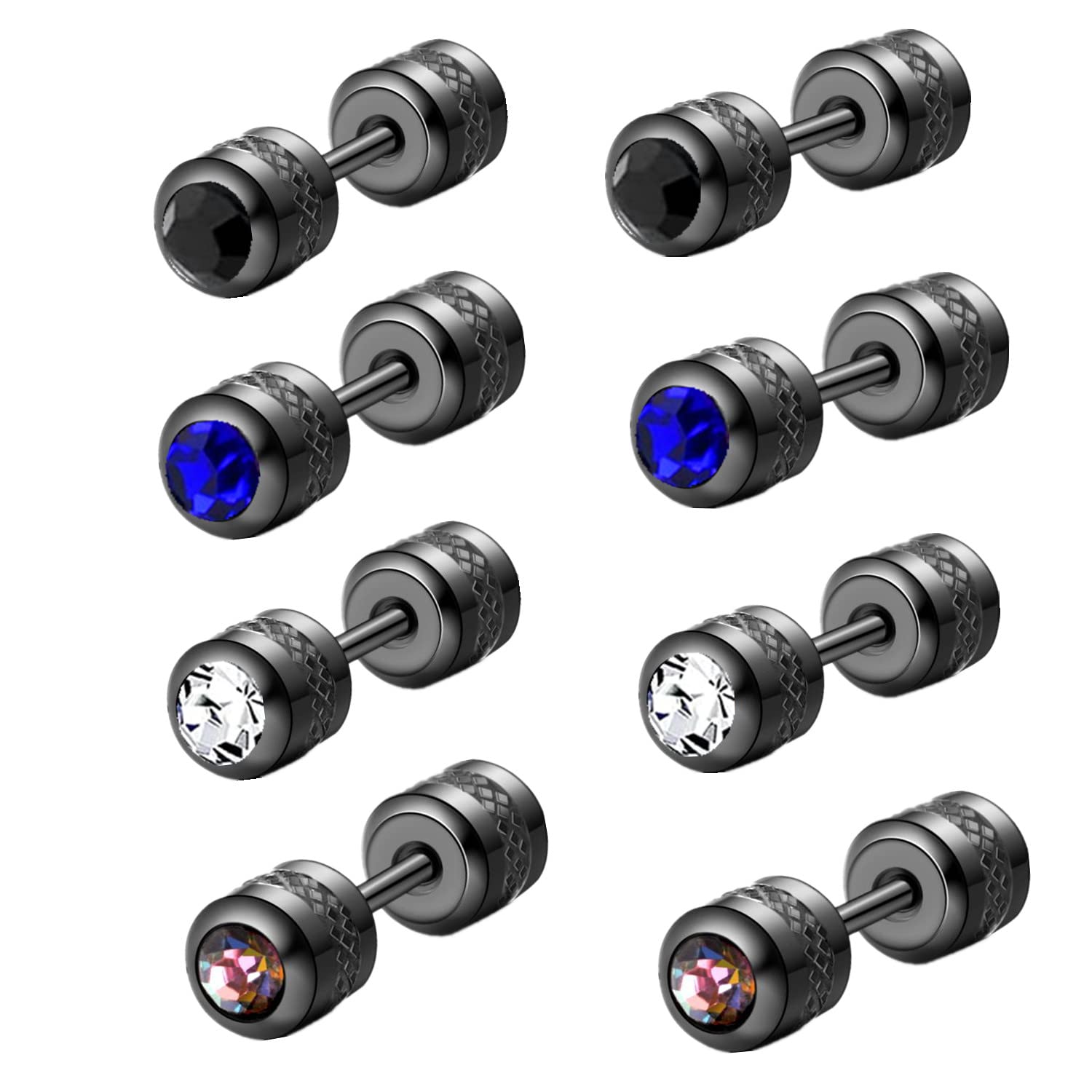 ZOCOYUU 4 Pairs 20G Titanium Screw Back Surgical Stainless Steel Stud Earrings for Women Men,Rainbow 5A Cubic Zirconia Double Side Earrings Piercing Sleeper Studs Jewelry 4mm (4 Pairs CZ-4MM)