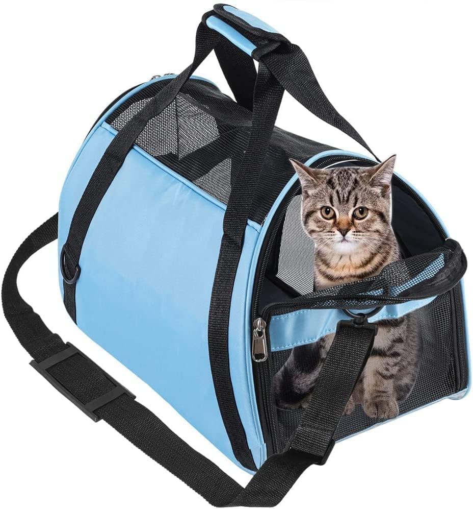 PYKESALY Cat Carrier Dog Carrier Pet Carrier, Airline Approved Soft-Sided Foldable,Puppy Carrier with Breathable Mesh for Small Medium Cats Dogs Rabbit (M, Blue)