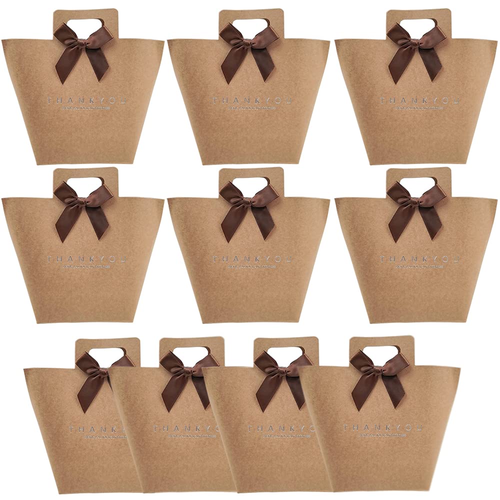 Kraft Paper Gift Boxes,10 pcs Wedding Favour Paper Candy Kraft Boxes with Bow Ribbon Hand-held Small Boxes for DIY Wedding and Party Gifts and Favours