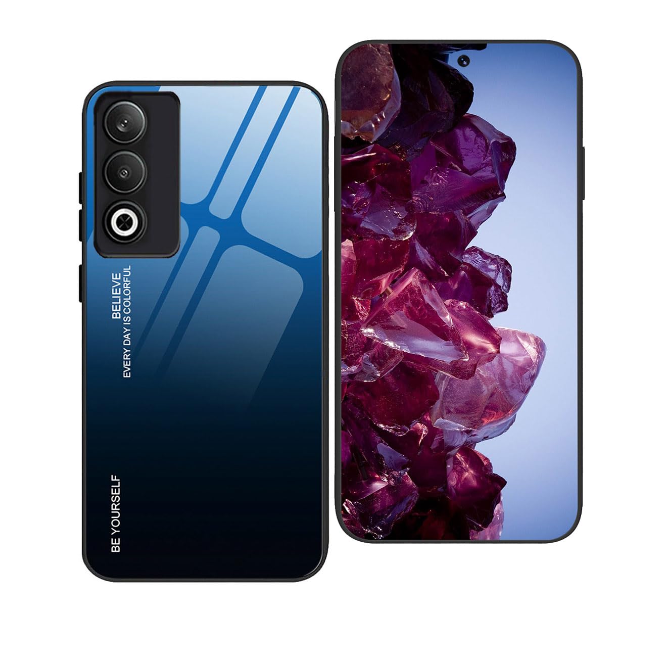 YUEQIAN Case for OPPO A80 5G, Ultra Thin Gradient Color Tempered Glass Back Anti-Scratch Cover, Hybrid Soft Silicone TPU Bumper Frame Anti-Drop Case, Dark blue