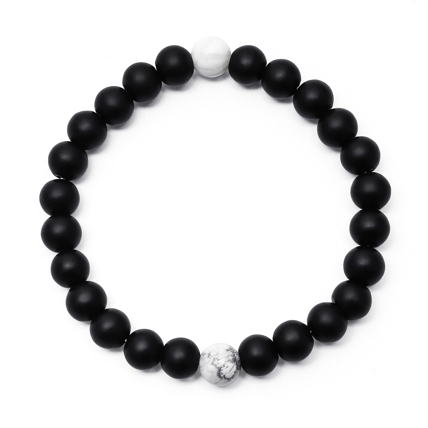 Gagafeel His Hers Black Matte Agate & White Howlite 8mm Beads Long Distance Relationship Couple Bracelet (2# 8mm)
