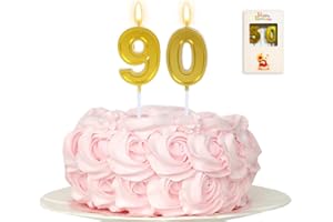 Kinsynko 90th Birthday Candles for Cake, Gold Number 80 Cake Topper Happy Birthday Wedding Anniversary Party Celebration Deco
