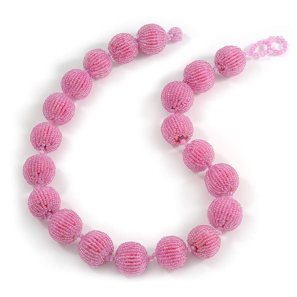 Avalaya Baby Pink Glass Bead Ball Chunky Necklace/ 54cm Long