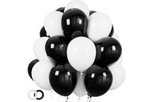 ASIYUHY 100pcs Black and White Balloons 12 Inch Thickened Latex Balloons for Birthday Wedding Graduation Party Decorations (Black White balloon)