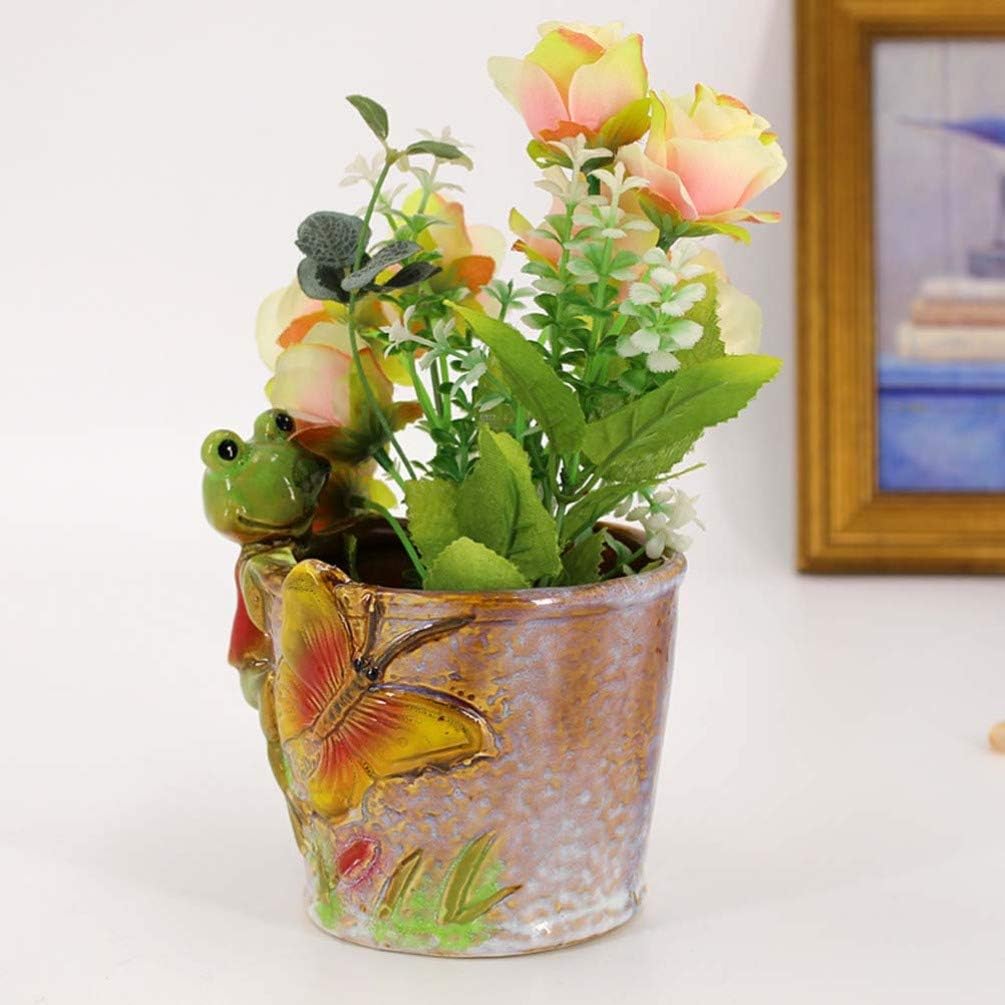 Yardwe 1PCS Frog Succulent Planter Pot Creative Frog Pots Mini Ceramic Plants Container Pen Pencial Holder for Home Office (Round) - Image 3