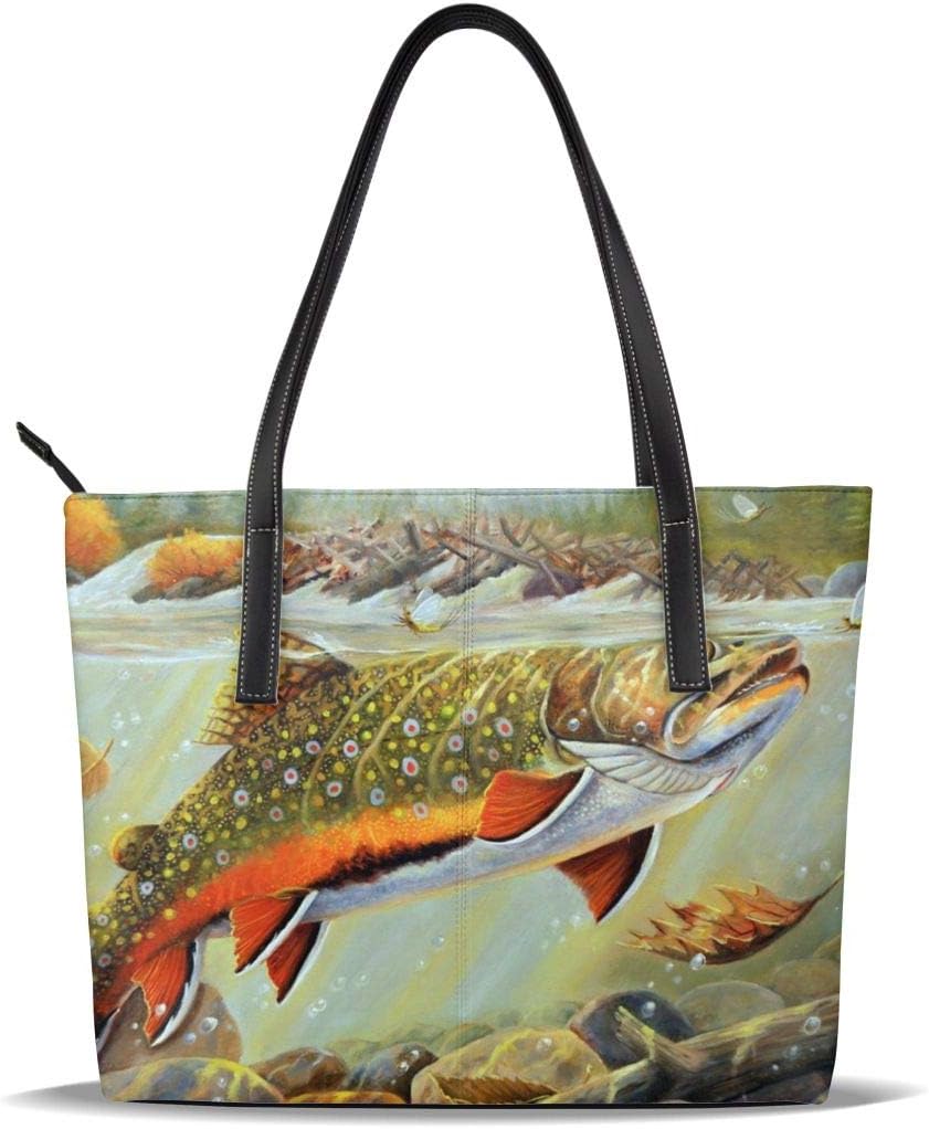 GHUJAOOHIJIO Brook Trout Fly Fishing Print Womens Handle Handbag Shouler Bags Leather Satchel Tote Bags