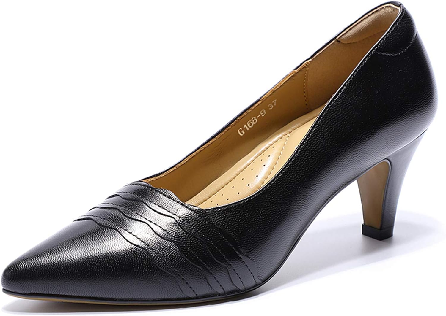 Mona flying Leather Retro Pointed Toe Pumps Women Kitten