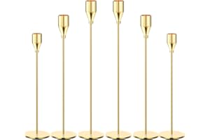 SHDSL Gold Taper Candle Holders, Set of 6 Gold Candlestick Holders Taper Candle Holders fits 3/4" Thick Pillar Candle Led Modern Metal Candles, Elegant Stands Decorative Table Candle Holder