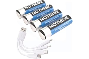 Notmise Rechargeable AA Batteries, AAA Lithium Ion 1.5V, Fast Charge, 4-in-1 USB Type C Charging Cable, Over 1200 Cycles, 4AA+4AAA (AA-4pcs)