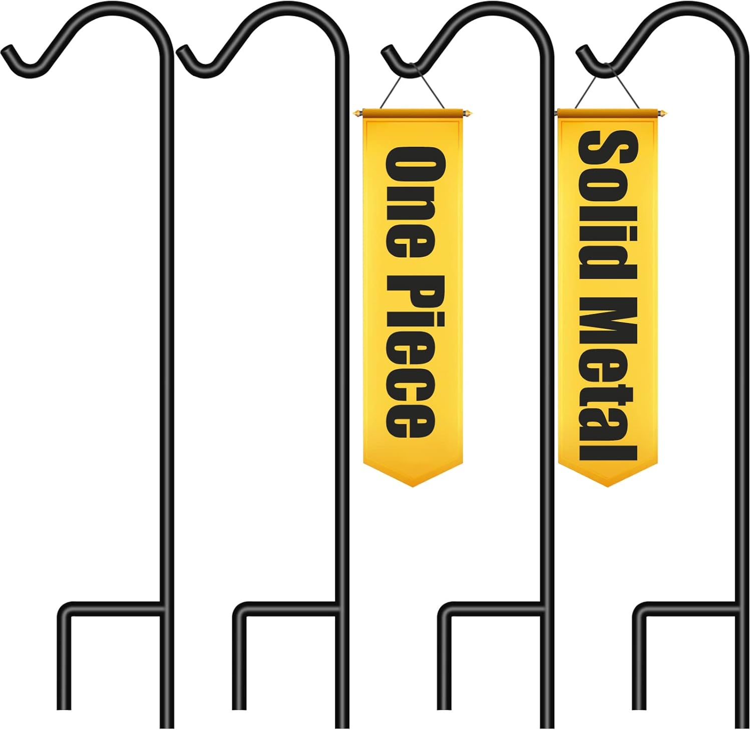 Outdoor Shepherd's Hooks - BEAU JARDIN 4 Pack Solid Shepherd Hook 37 inch One Piece Structure No Assembly Required Heavy Duty 2/5 inch Solid Shepards Garden Outdoor for Hanging Plants Lanterns Hanger Wedding Black BG17401