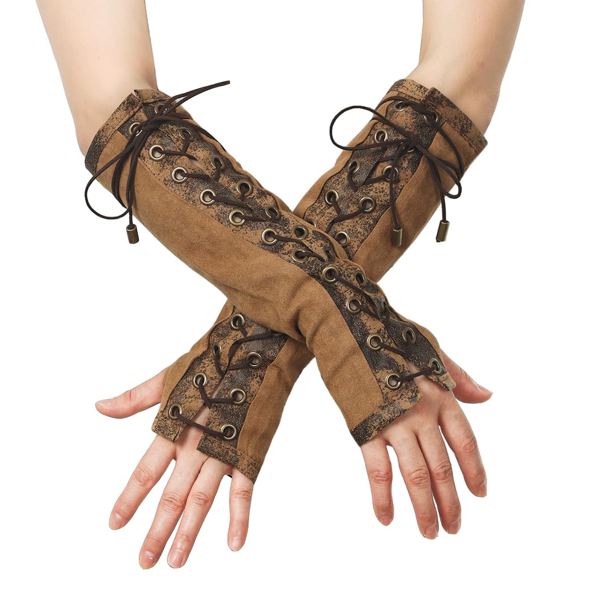 BPURB 1 Pair Women's Steampunk Fingerless Gloves Elbow Lace Up Gloves for Halloween Costume Cosplay Party