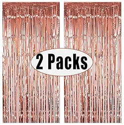 FECEDY 2pcs 3ft x 8.3ft Rose Gold Metallic Tinsel