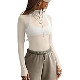 Sheer Going Out Tops for Women Sexy Long Sleeve Mock Neck Lace Spring See Through Tops Stretchy Trendy Shirts Blouse