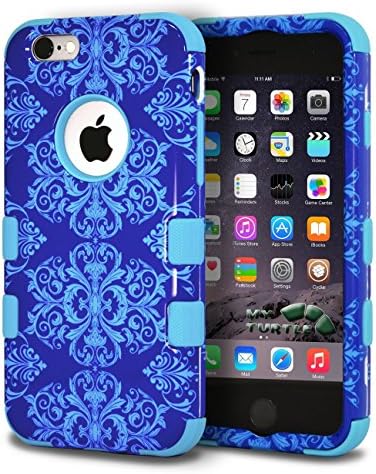 iPhone 6s, iPhone 6 Case with [FREE 9H Tempered Glass Protector] Full Body Protection [2-in-1] Package by MyTurtle Shockproof Protective Shell Cover (Blue Damask)