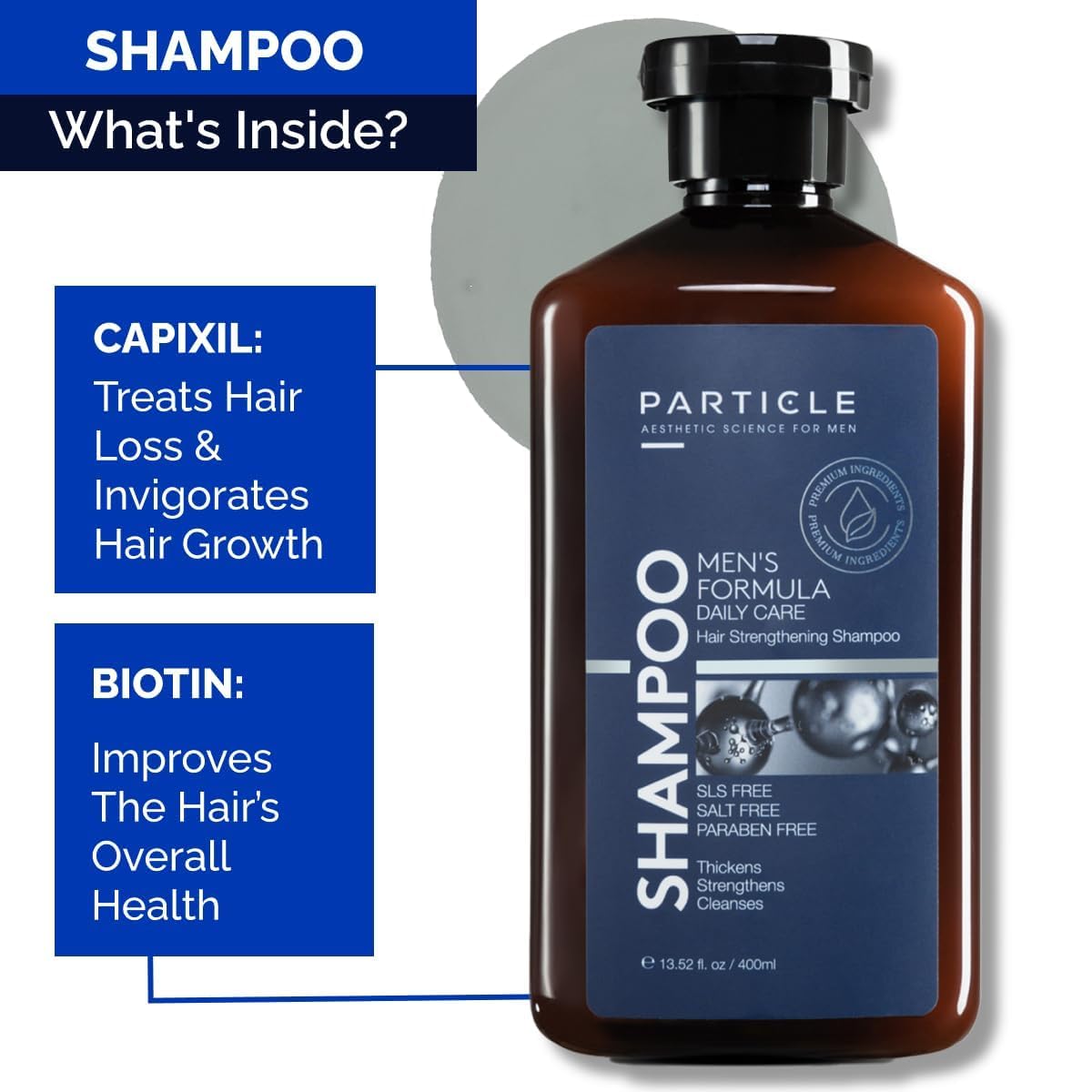 Particle Men’s Shampoo – Hair Growth & Thickening Formula for Stronger, Healthier Hair (13.52 oz) – Sulfate & Paraben Free