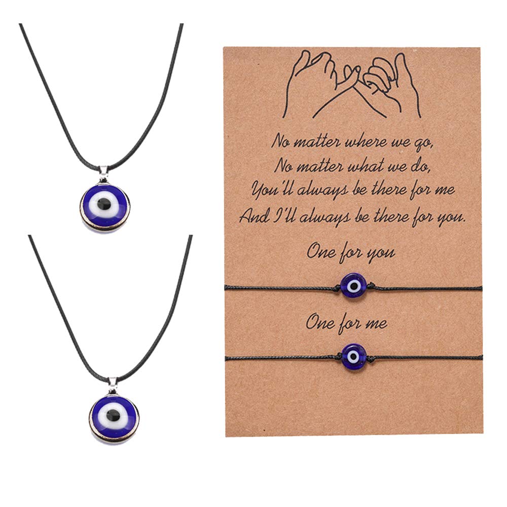 RUIZHEN Evil Eye Pendant Necklace Turkish Evil Eye Necklace Glass Eye Leather Rope Necklace for Women Men Protection Lucky Jewelry, Copper