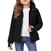 Haloumoning Girls Hooded Puffer Jacket Kids Winter Quilted Down Coats with Zipper Pockets 5-14 Years