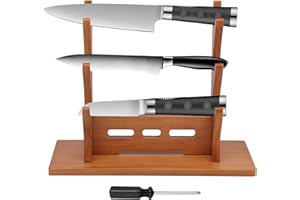 Knife Display Stand,Wooden Knife Holders for Counter Top, Knife Rack Organizer, Fixed Blade Knife Collection Storage for Kitc