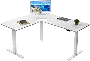 VIVO Electric Height Adjustable 63 x 55 inch Corner Stand Up Desk, White 3 Part Table Top, White Frame, L-Shaped Standing Workstation, DESK-E3CTW
