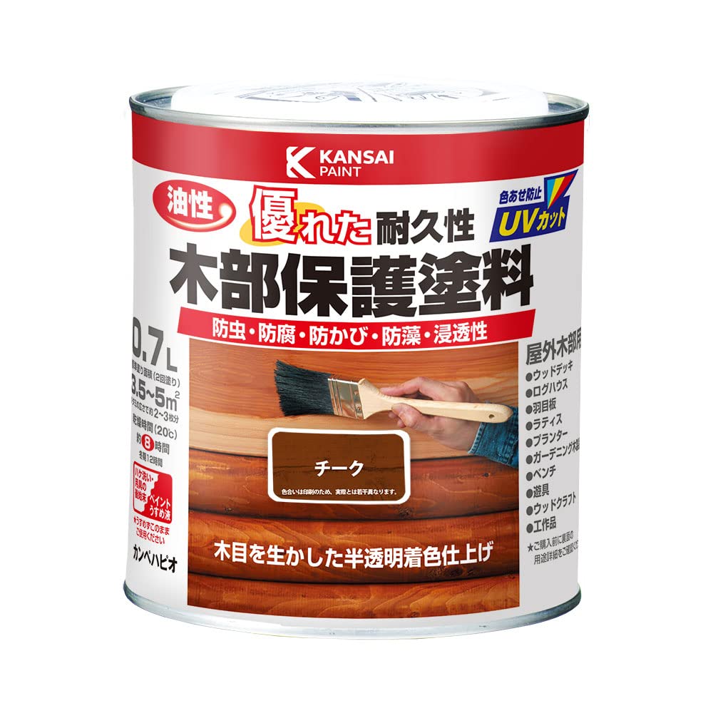 カンペハピオ ペンキ 塗料 油性 半透明カラー 木部保護 防虫 防腐 防かび 防藻 油性木部保護塗料 チーク 0.7L 日本製 00237643511007商品画像