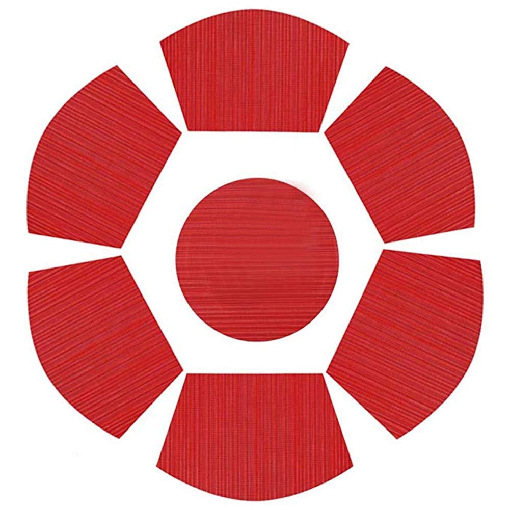 Jutao Round Table PVC Placemats for Dining Table Wedge Woven Polyester Placemats Washable Heat Resistant Stain-Resistant Table Mats for Kitchen Table(Red 7 pcs)