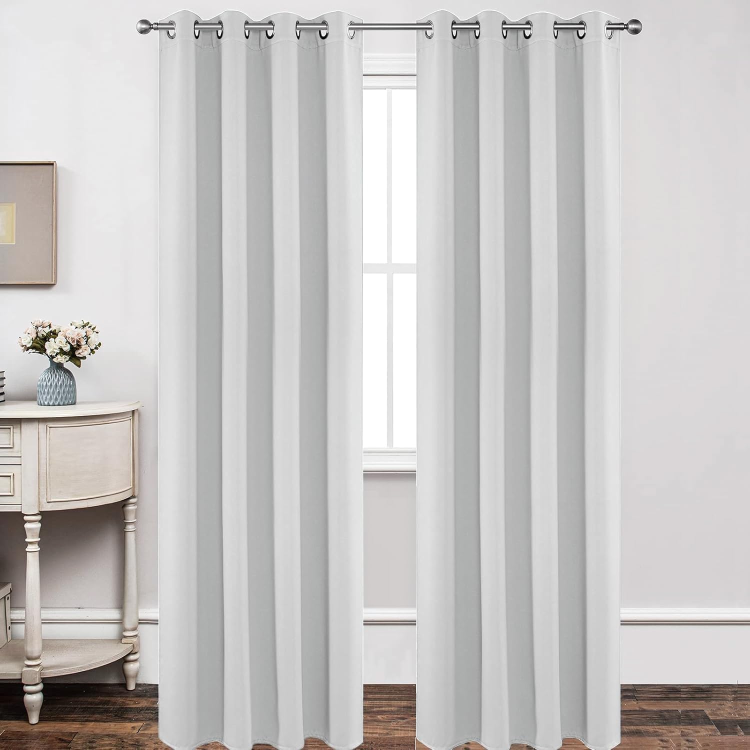 Joydeco White Curtains 95 Inches Long 2 Panels Set, Thermal Insulated Long Curtains& Drapes 2 Burg, Room Darkening Grommet Drapes for Living Room Bedroom Window (W52 x L95 Inch, Greyish White) Image
