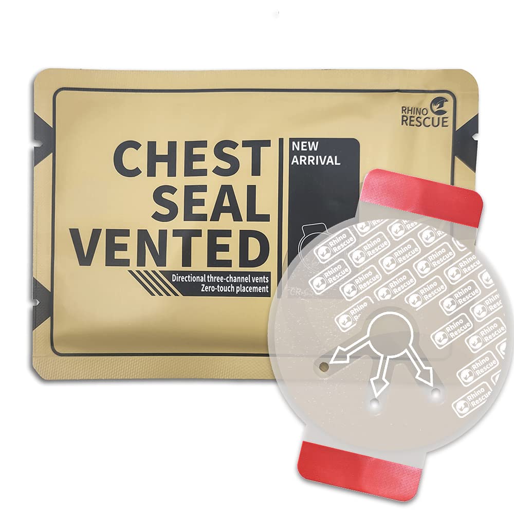 RHINO RESCUE Vent Chest Seal, Emergency Trauma Dressing, First Aid Kit Sterile, Wound Care IFAK Supplies (20 Count)