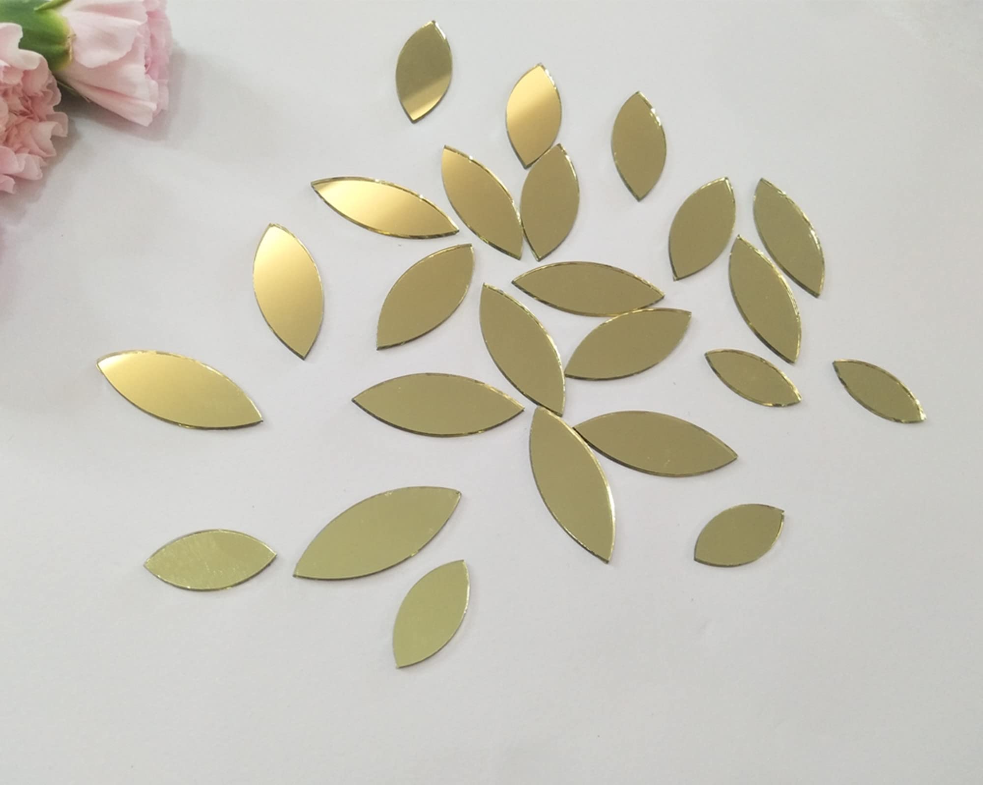 120pcs of Glass Mosaic Tiles Petal Leaves, Glass Supplies for Crafts, Craft Mirrors, Mirror Embellishments (Gold Mirror)