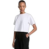 Michael Kors Womens Embossed Logo Oversized Cropped T-Shirt