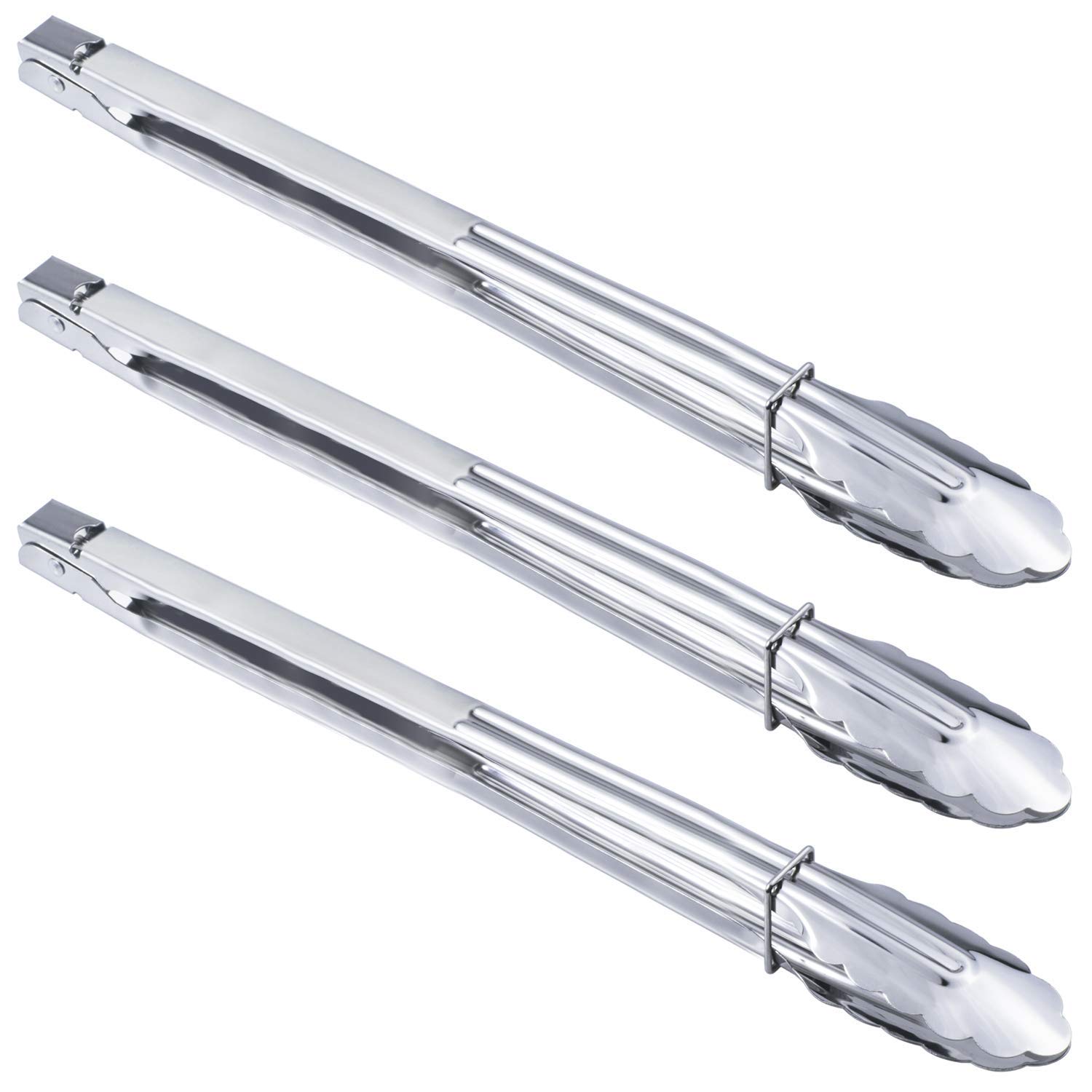 HINMAY 16 Inch Stainless Steel Cooking Grilling Tongs Extra Long Camp Dutch Oven Tongs for Kitchen and Barbecue Charcoal (16-Inch 3 Pieces)