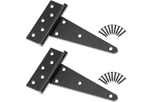 HTHOOOOOME 8 Inch T-Strap Shed Door Hinges, 2 Pack Heavy Duty Tee Hinge, T-Gate Hinges, Gate Strap Hinges, Black Wrought Hardware for Wooden Fences, Barn Door, Shed Doors
