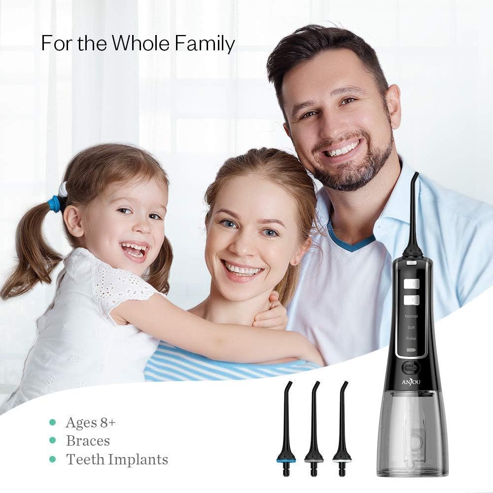 Water Flosser Cordless for Teeth, Anjou 300ML Professional Dental Oral Irrigator, Portable and Rechargeable IPX7 Waterproof Powerful Battery Life Teeth Cleaner for Home Travel, Braces and Bridges Care: Health & Personal Care