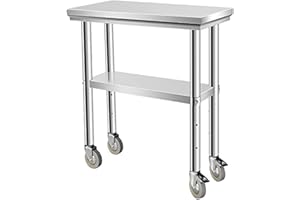 AHLOKI Stainless Steel Table with Wheels for Food Prep & Work Upgraded Package Commercial Worktables, Stainless Table for Restaurant, Home, Kitchen, Garage,24''x12''