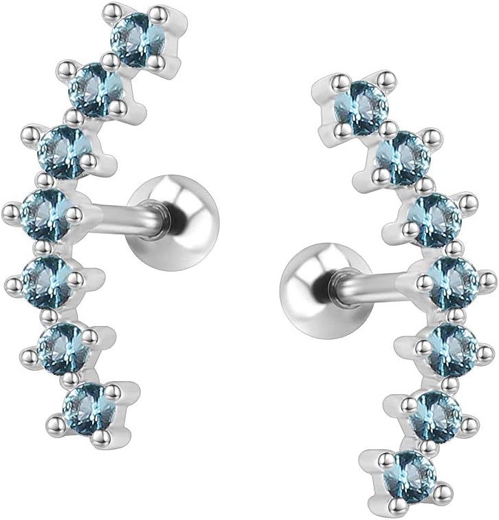 Curve Seven Stud CZ Stud Earrings 316L Stainless Steel Ear Helix Conch Cartilage Piercing